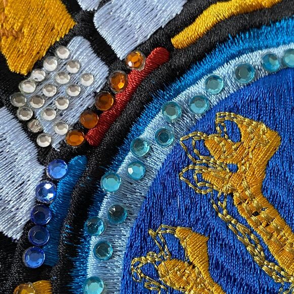 7th 38 Jean Shorts Mens Size 40 Blue Medium Wash Embroidered Gems Flaws Read - Picture 6 of 16